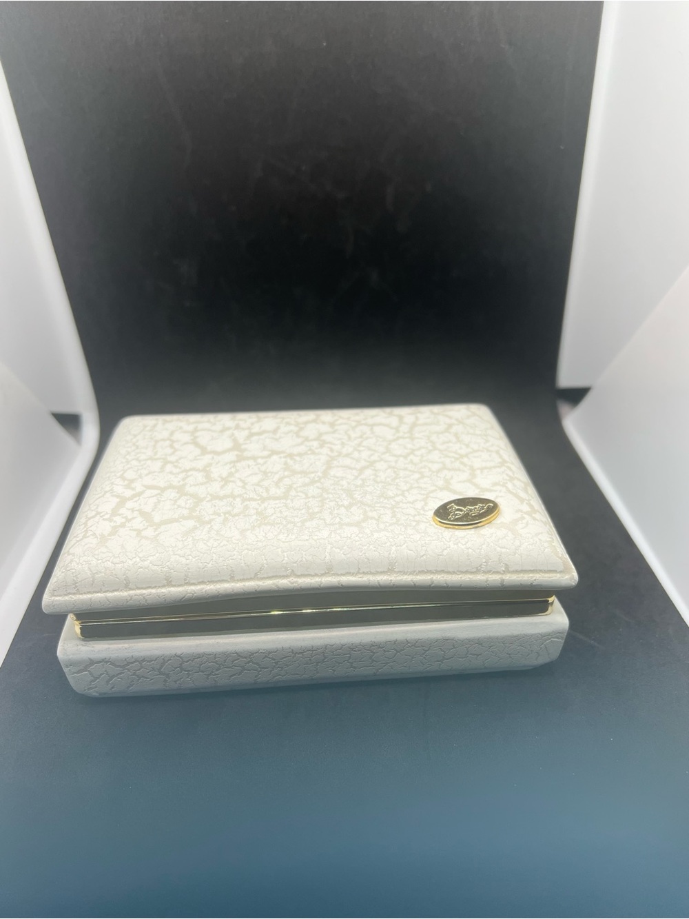 White Compact Jewelry Case with Gold Accent